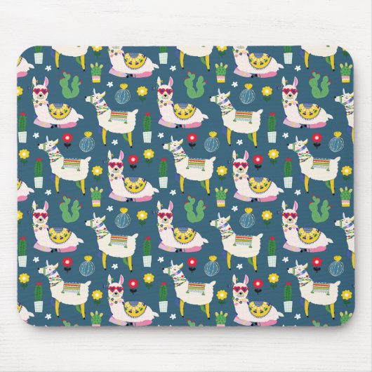 Lamas im Sonnenbrille-Muster Mousepad (Vorne)