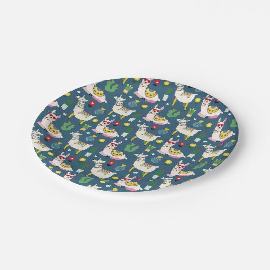 Lamas im Sonnenbrille-Muster Pappteller (Schrägansicht)