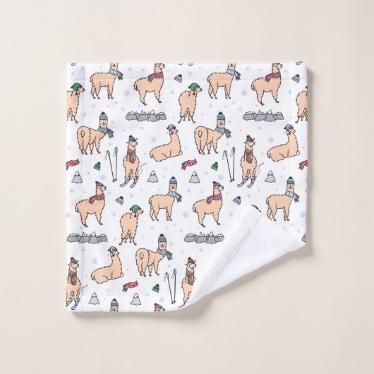 Lamas in Hut-u. Schal-Ski fahrendem Muster Badhandtuch Set (Waschlappen)