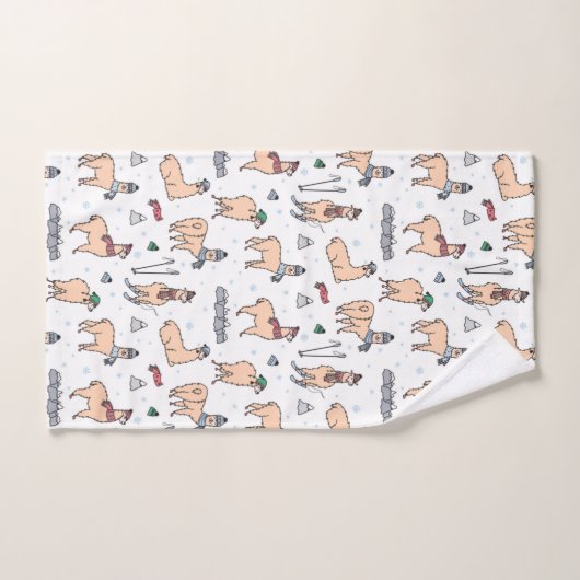 Lamas in Hut-u. Schal-Ski fahrendem Muster Badhandtuch Set (Handtuch)