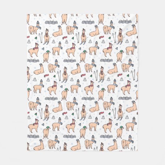 Lamas in Hut-u. Schal-Ski fahrendem Muster Fleecedecke (Vorderseite)