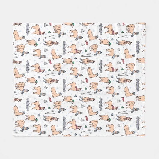 Lamas in Hut-u. Schal-Ski fahrendem Muster Fleecedecke (Vorderseite (Horizontal))