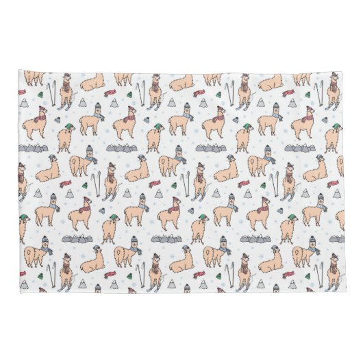 Lamas in Hut-u. Schal-Ski fahrendem Muster Kissenbezug (Rückseite-Rechts)