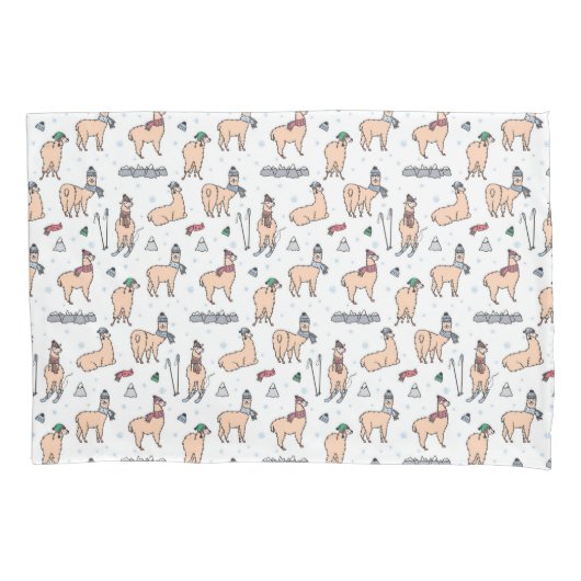 Lamas in Hut-u. Schal-Ski fahrendem Muster Kissenbezug (Vorderseite-Links)