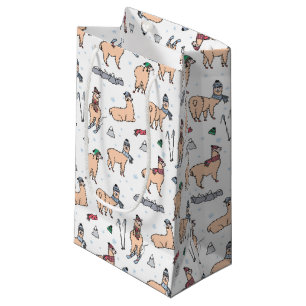 Lamas in Hut-u. Schal-Ski fahrendem Muster Kleine Geschenktüte