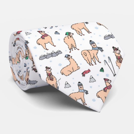 Lamas in Hut-u. Schal-Ski fahrendem Muster Krawatte (Gerollt)