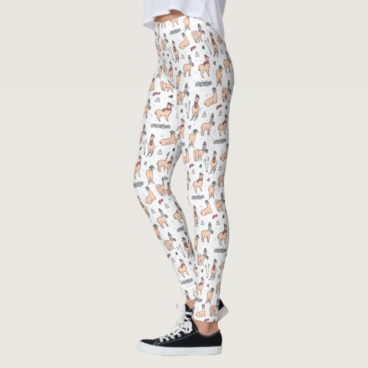 Lamas in Hut-u. Schal-Ski fahrendem Muster Leggings (Links)