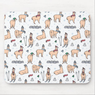Lamas in Hut-u. Schal-Ski fahrendem Muster Mousepad
