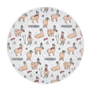 Lamas in Hut-u. Schal-Ski fahrendem Muster Schneidebrett