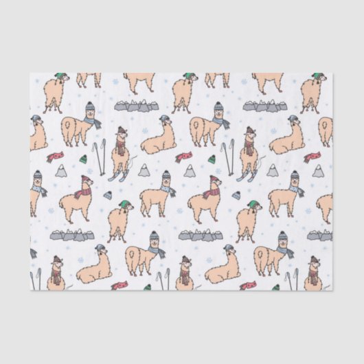 Lamas in Hut-u. Schal-Ski fahrendem Muster Seidenpapier (Vorderseite)