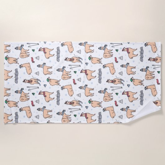 Lamas in Hut-u. Schal-Ski fahrendem Muster Strandtuch (Vorderseite)