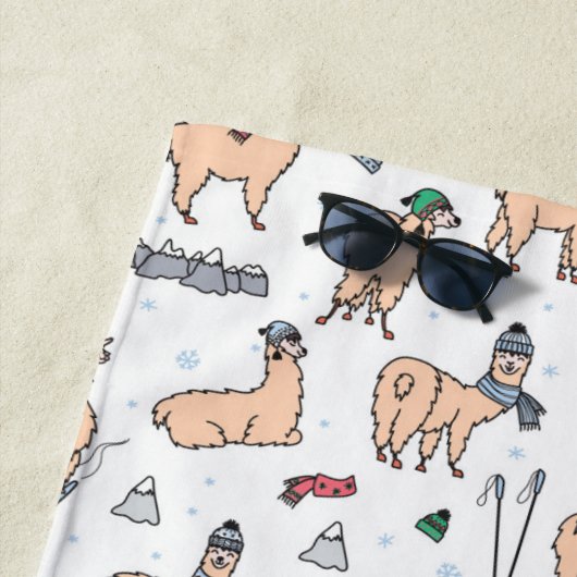 Lamas in Hut-u. Schal-Ski fahrendem Muster Strandtuch (Beispiel)
