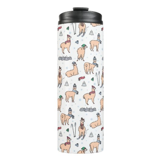 Lamas in Hut-u. Schal-Ski fahrendem Muster Thermosbecher (Vorderseite)