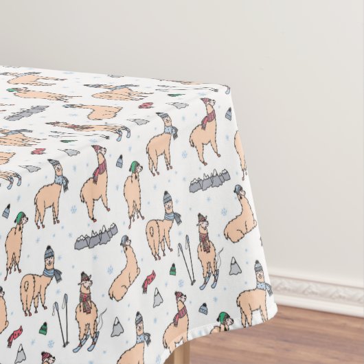 Lamas in Hut-u. Schal-Ski fahrendem Muster Tischdecke (Beispiel)