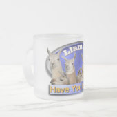 Lamas LASSEN SIE IN HERDEN LEBEN? WORTSPIEL Mattglastasse (Vorderseite Links)