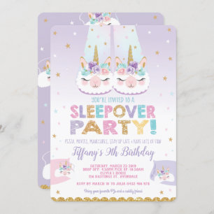 LamaUnicornsleepover-Geburtstags-Party-Schlummer Einladung
