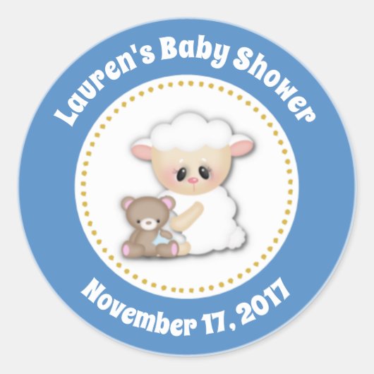 Lamb Baby Dusche Gefallen Stickers Blue Boy (Vorderseite)