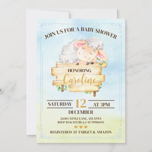 Lamb Baby Shower Invitation Einladung (Vorderseite)