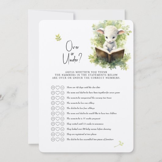 Lamb Baby Shower Spiel über oder unter? Einladung (Vorderseite)