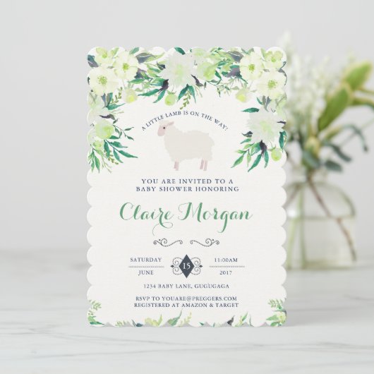 Lamb Babydusche Einladung (Stehend Vorderseite)