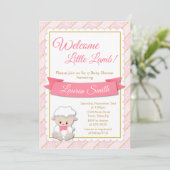 Lamb Babydusche Einladung Pink Baby Lamm (Stehend Vorderseite)