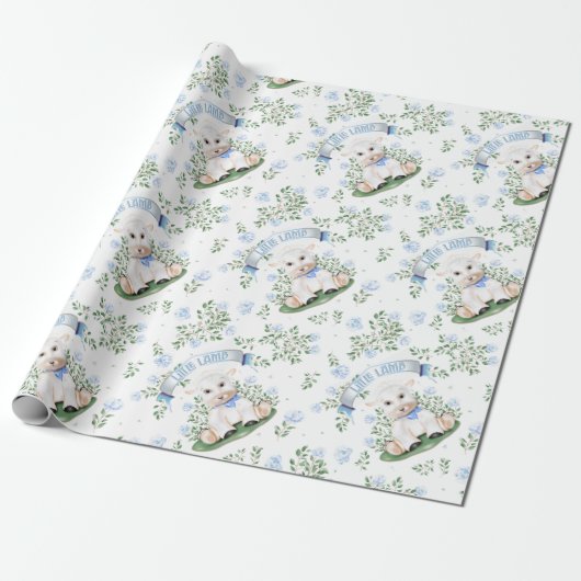 Lamb Blue Floral Baby Dusche Geschenkpapier (Ungerollt)
