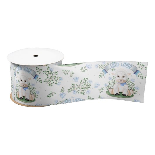Lamb Blue Floral Baby Dusche Satinband (Spule)