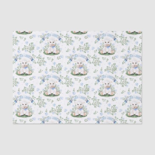 Lamb Blue Floral Baby Dusche Seidenpapier (Vorderseite)
