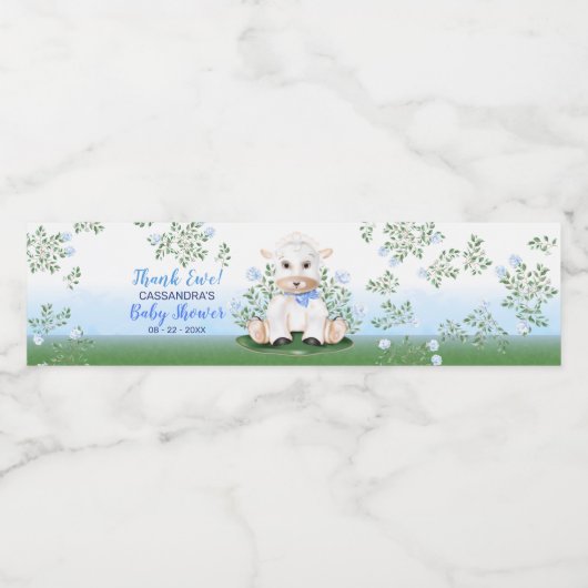 Lamb Blue Floral Baby Dusche Wasserflaschenetikett (Einzelnes Label)