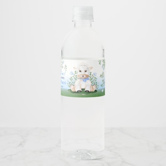 Lamb Blue Floral Baby Dusche Wasserflaschenetikett (Vorderseite)