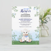 Lamb Blue Floral Boy Baby Dusche Einladung (Stehend Vorderseite)
