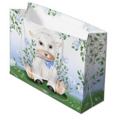 Lamb Blue Floral Boy Baby Dusche Große Geschenktüte (Vorderseite Schrägansicht)