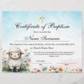 Lamb Certificate of Baptism, Baby Dedication (Vorderseite)