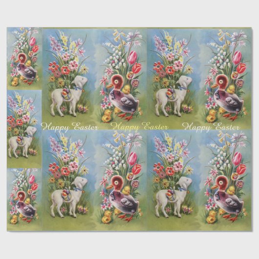 LAMB, DUCK, CHICKEN UND OSTEREIER MIT BLUME GESCHENKPAPIER (Flach)