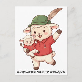 Lamb Family Fan with Alpine Hat Feiertagspostkarte