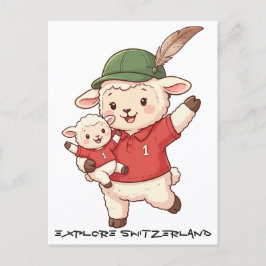 Lamb Family Fan with Alpine Hat Postkarte