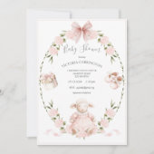 Lamb Floral Hydrangeas Pink Girl Baby Shower Einladung (Vorderseite)