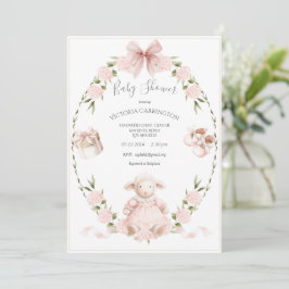 Lamb Floral Hydrangeas Pink Girl Baby Shower Einladung