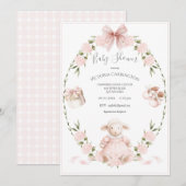 Lamb Floral Hydrangeas Pink Girl Baby Shower Einladung (Vorne/Hinten)