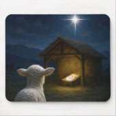 Lamb Gazing at Baby Jesus In a Manger Mousepad (Vorne)