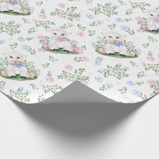 Lamb Gender Reveal Baby Shower Geschenkpapier (Ecke)