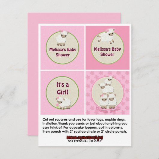 LAMB Girl Baby Dusche Cupcake Topper Sweet Dreams Einladungspostkarte (Vorne/Hinten)