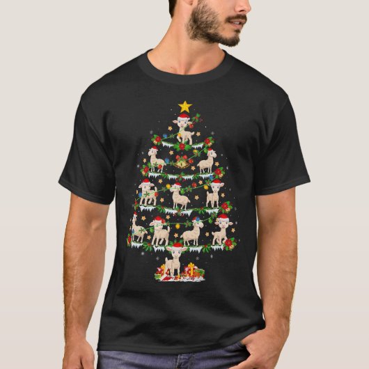 Lamb Lover Xmas Lights Lamm Weihnachtsbaum T-Shirt (Vorderseite)