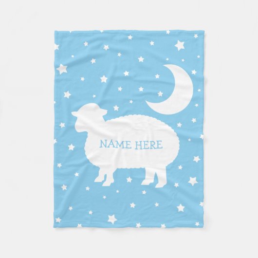 Lamb Moon & Stars Baby Blue & White Fleecedecke (Vorderseite)