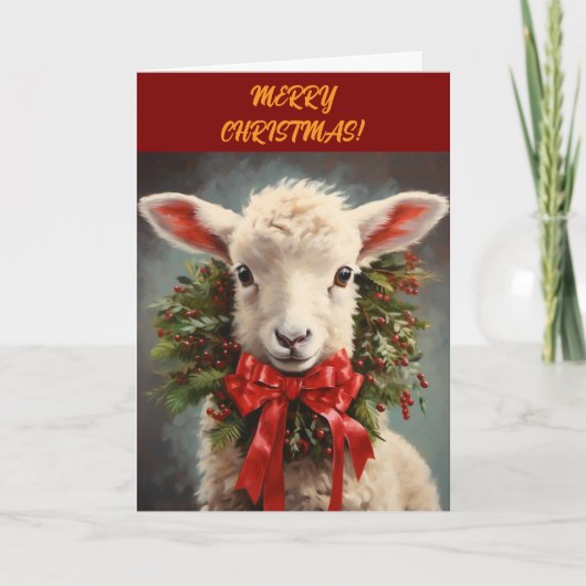 LAMB n WREATH CHRISTMAS CARD Dankeskarte (Vorderseite)