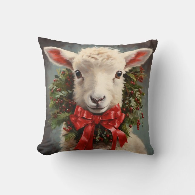 LAMB n WREATH CHRISTMAS PILLOW Kissen (Vorderseite)