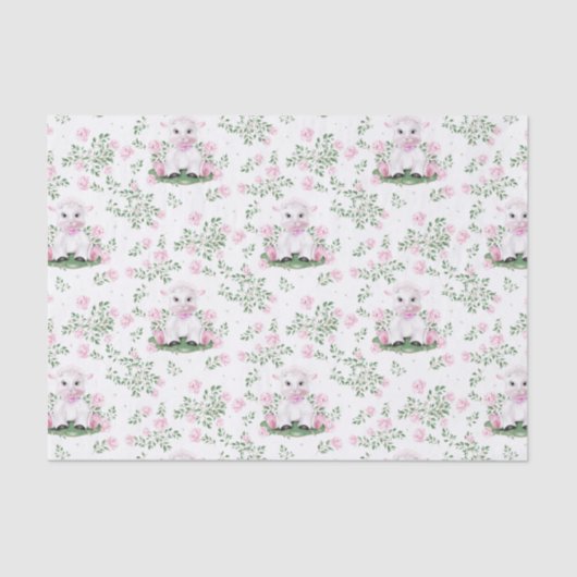 Lamb Pink Roses Floral Baby Dusche Seidenpapier (Vorderseite)