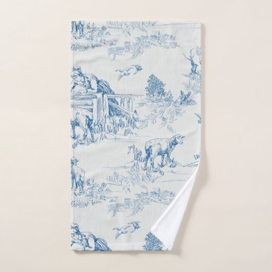 Lamb Sheep Blue Toile Badhandtuch Set (Handtuch)