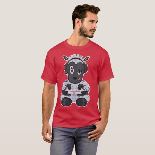 Lamb With Gaming Controller I Funny Gaming I Gamer T-Shirt (Vorne ganz)
