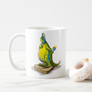 Lambeosaurus Stehend auf Gewichtsskala. Kaffeetasse